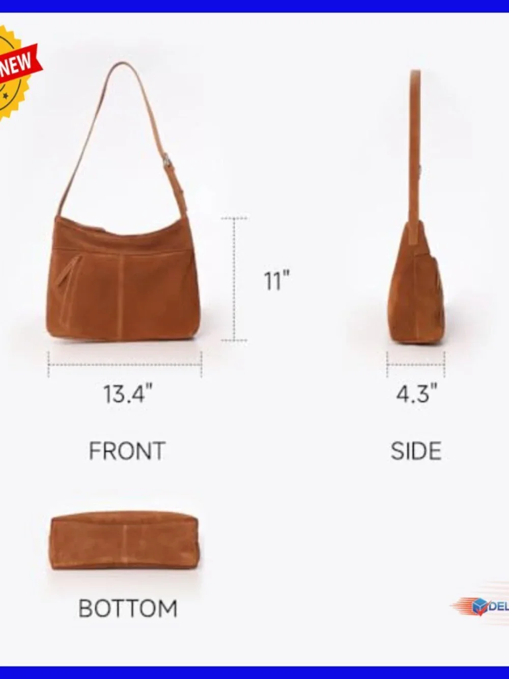 Genuine Suede Leather Hobo Tote with Adjustable Shoulder Crossbody Strap